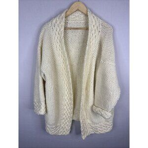 Chunky Hand-Knit‎ Fisherman Cardigan Oversized Shawl Collar Cream Women’s XL/L